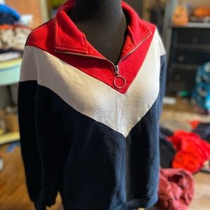 Red white and blue Half zip varsity jacket